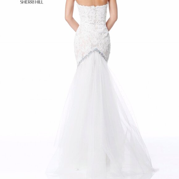 NWT Sherri Hill 51769 Ivory Lace Strapless Mermaid Wedding / Prom Gown - Picture 3 of 3